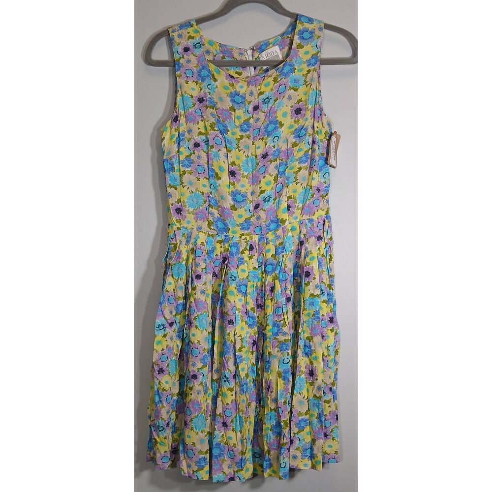 Vintage 90's moda intl womens small size 4 shift dress yellow floral sun boho